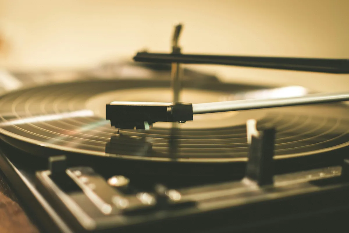 A vinyl record on a turntable